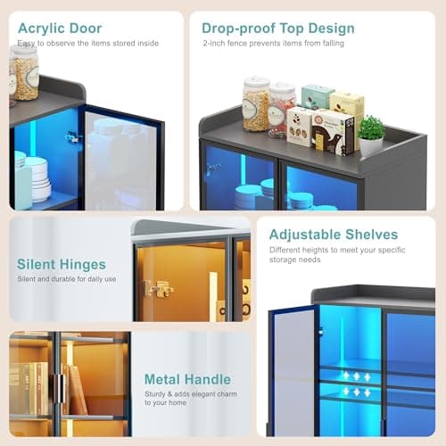 Lvifur 65" Display Cabinet with Lights, 5 Tier Curio Cabinets Bookcase with Adjustable Shelves, Tall Storage China-Cabinet with Human Body Induction for Living Room (Grey) 6