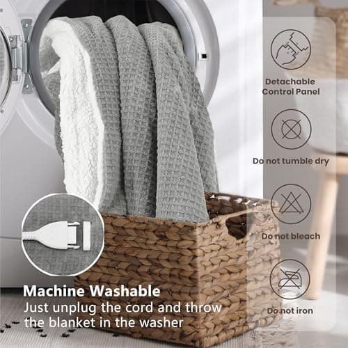 blunique Heated Blanket Electric Blanket King Waffle,90x100 Inches Sherpa Fleece Fast Heating Blanket 6 Heating Levels & 10 Hours Auto Off ETL Certification, Grey King 9