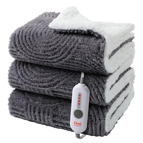 TiMiCalda Heated Throw Blanket Electric - 50"x60" Cozy Soft Jacquard Heating Blanket with 4 Heat Levels & 4 Hours Auto-Off, Electric Throw with Overheating Protection, Warm Gifts, Grey