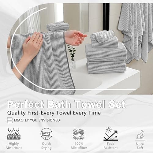 4 Piece Bath Towel Set 35"x70"Oversized Bath Towel for Bathroom Ultra Soft Fluffy Extra Large Bath Sheet Luxury Premium Bathroom Towel Highly Absorbent Quick Dry Shower Towel for Hotel Spa,Grey 5