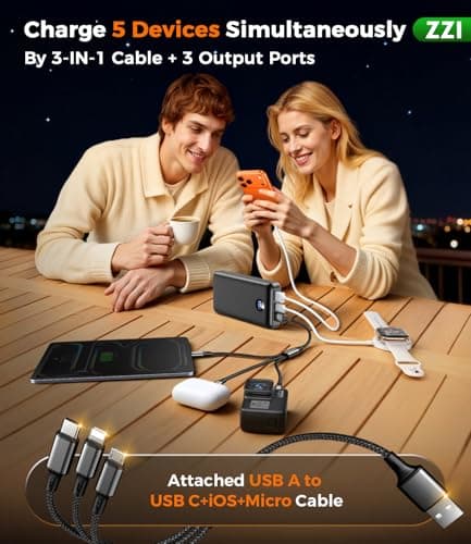 Portable Charger Power Bank, 60000mAh Battery Pack with 3 in 1 USB-C/iOS/Micro-USB Cable, 22.5W Fast Charging Portable Phone Charger, Travel Camping Essential Powerbank for iPhone 17/16 Samsung,Ebony 5