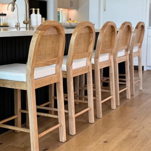 Nathan James Bailey Upholstered Rattan Bar Stool in Oak Finish Frame, Counter Height Stool with Natural Rattan Woven Back For Kitchen Island, Brown 5