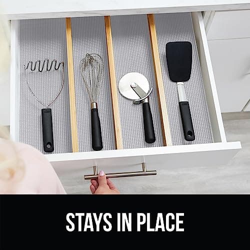 GORILLA GRIP powerGRIP Drawer Shelf and Cabinet Liner, Thick Strong Hold, Non-Adhesive Liners Protect Kitchen Cabinets and Cupboard, Bathroom Drawers, Easy Install, Breathable Mat, 12" x10' Light Gray 9