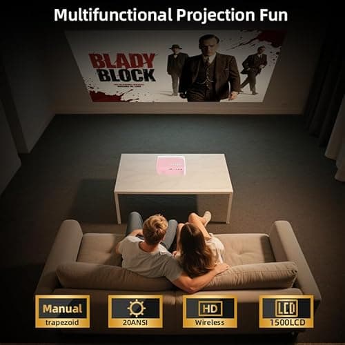 Mini Projector, HD 1080P WiFi Video Projector, Portable Outdoor Projector with Tripod, Gift for Kids, Home Theater Movie Phone Projector Compatible with USB, AV, Smartphone/Tablet/Laptop (pink) 8