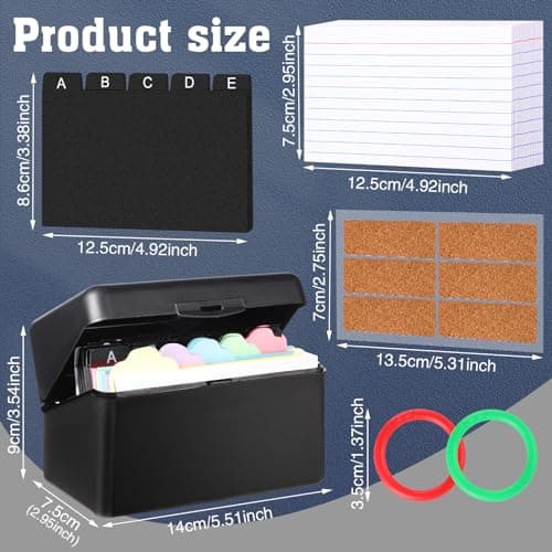 Index Card Set - 3x5, Organizer Box with Dividers, 100 Ruled, 125 Colored Cards, 35 Dividers, 6 Labels, 2 Stickers, 2 Rings, 1 Pen 3