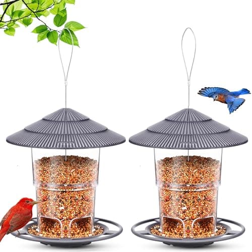 eWonLife 2 Pack Bird Feeders for Outdoors Outside Hanging (Up to 3.1 LB), Adjustable Wild Birdfeeders with Sturdy Wire and Roof for Garden, Backyard and Terrace, Easy to Fill Bird Seed