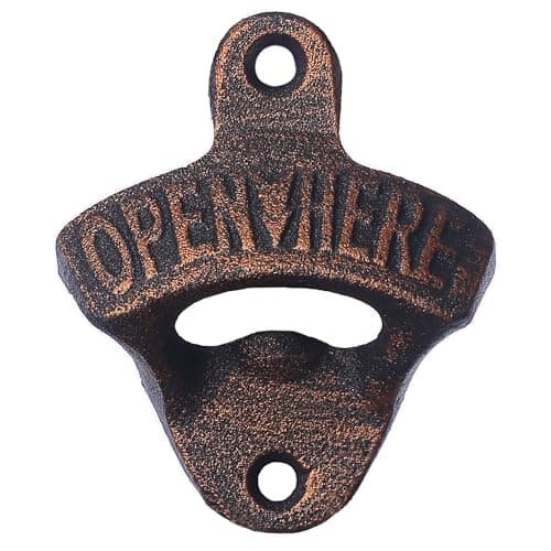 Jumiok Antique Copper Wall Mounted Bottle Opener Rustic Cast Iron Beer Cap Opener Screw in Wall for Wooden Board Carrier