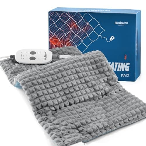 Bedsure Heating Pad for Neck and Shoulders and Back, Weighted Heated Pad with Vibration, FSA Eligible Items, Birthday Gifts for Women Men Mom Men, Auto Shut Off, 5lbs 12" x 24", Grey