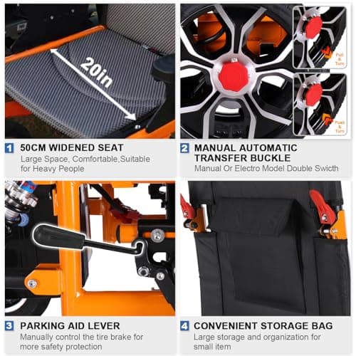 Upgraded 16" Big Front Wheel Electric Wheelchairs, USB Led Light, Dual Brakes, 20” Seat Width All Terrain Motorized Wheelchair, Wheelchairs for Adults 330lb, Backpack, Rear Control Included 6