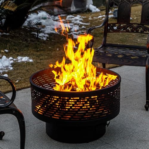 OutVue 26" Wood Burning Fire Pits with Grill & Lid, Fire Pit Table for Outside with Waterproof Cover & Fire Poker, Outdoor Firepit with Functions for BBQ,Table and Bonfire 8