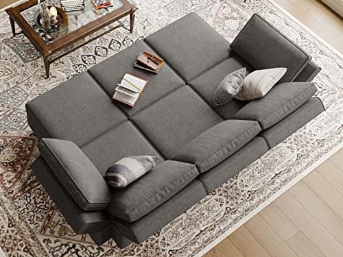 Belffin Terry Fabric Modular Sectional Sleeper Sofa Bed with Storage Convertible Sectional Couches for Living Room 6 Seaters Light Grey Modular Sofa 7