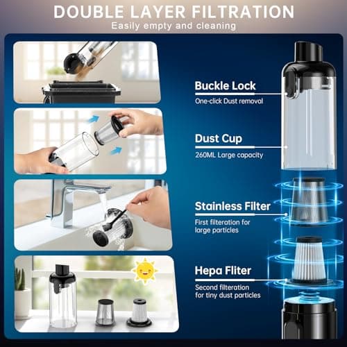 dormzie Handheld Vacuum Cordless, Car Vacuum with 16000Pa Powerful Suction, Lightweight at 1.3 lbs, Type-C Charge, Multiple Accessories, Rechargeable Vacuum Cleaners for Home Office Car Pet 5