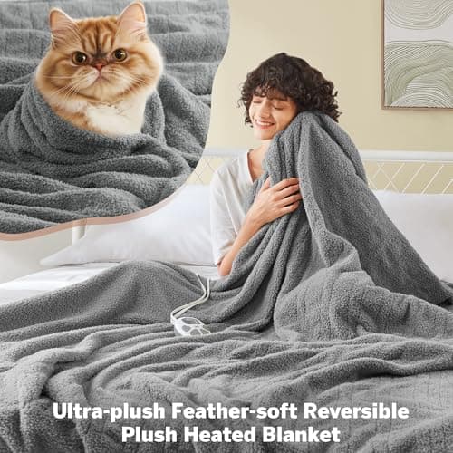 Serta Heated Blanket, Electric King Size Blanket, Soft, Warm, Fuzzy Heating Blanket King for Office, Couch, 1-12 hr Auto Shut Off Timer, 10 Lv Heat Setting, ETL Certified, King 100" x 90" Grey 6