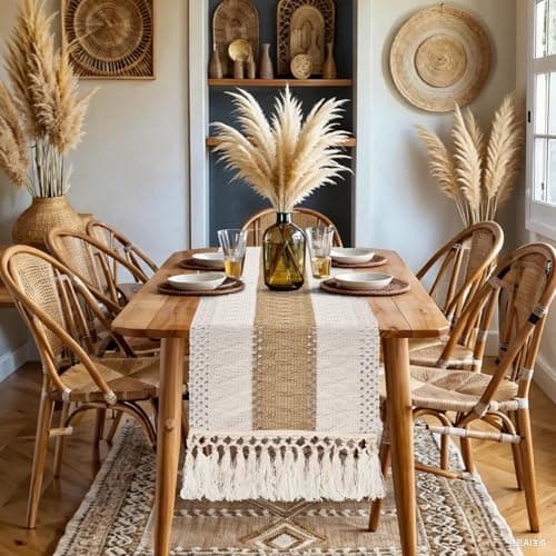 tiosggd Boho Table Runner 72 inches Long, Spring Easter Coffee Table Runner, Brown Macrame Dresser Runners Cove Top for Bedroom, Dining Room, TV Stand, Rustic Farmhouse Table Decor 8