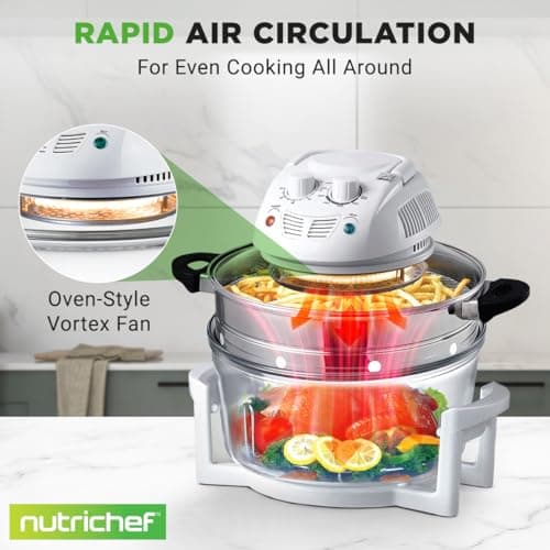 NutriChef Air Fryer, Infrared Convection, Halogen Oven Countertop, Cooking, Stainless Steel, 13 Quart 1200W, Prepare Quick Healthy Meals, for French Fries & Chips, White (PKAIRFR48) 5