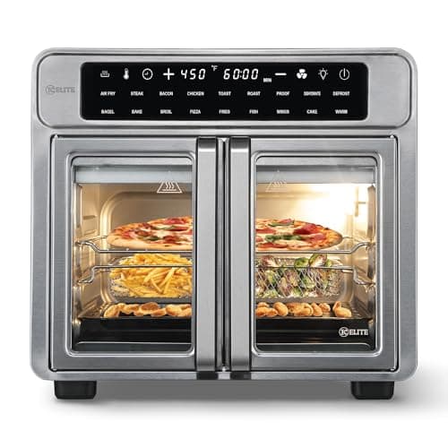 Kitchen Elite 26 Quart French Door Air Fryer Oven – Family Size Countertop Convection Cooker with LED Display, Stainless Steel