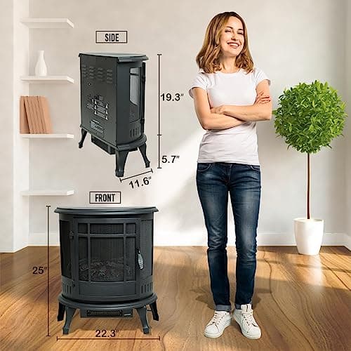 C-Hopetree 25 inch Tall Portable Electric Wood Stove Fireplace with Flame Effect, Freestanding Indoor Space Heater with Remote 6