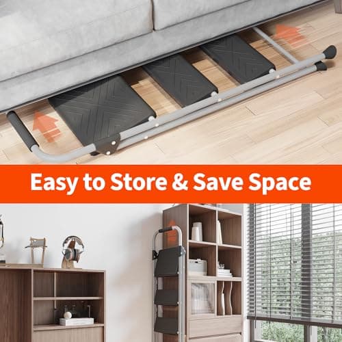 DIAMONDFORGE 3-Step Ladder Folding Step Stool with Anti-Slip Wide Pedal & Soft Handle, Heavy Duty Steel Construction, 900 lbs Capacity for Home & Office, Grey 6