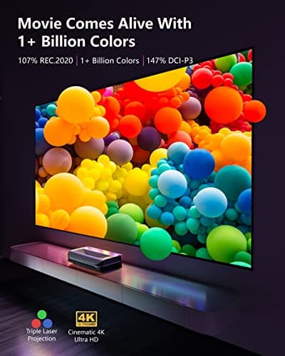 AWOL Vision LTV-3500 Pro UST Triple Laser TV Projector, TV-Like Brightness, 150" Perfect Sharpness, Dolby Vision, 4K 3D HDR10+ Ultra-Short Throw Projector 9