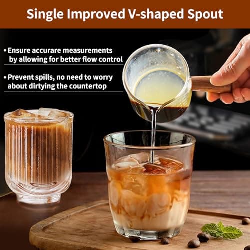 YARRAMATE 2.5 oz/75ML Espresso Shots Cup with Wood Handle, Clear Glass Espresso Measuring Cup with Dual Scale, Shot Glass with Single Spout, Dishwasher Safe 5