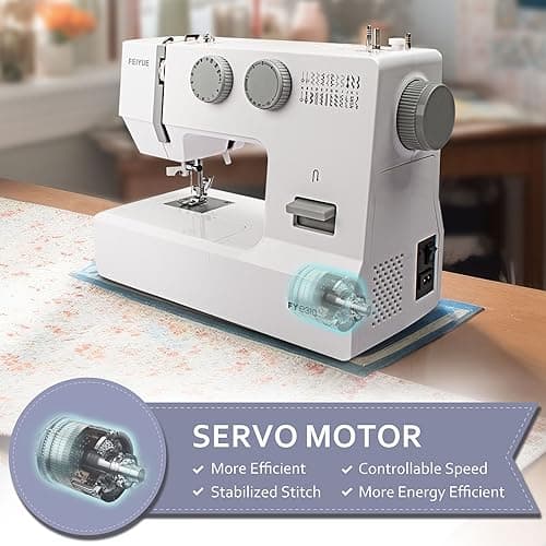 FEIYUE FYe310 Full Size Sewing Machine with Foot Pedal, Heavy Duty & Portable, Powerful Servo Motor, 25 Built-in Stitches, 6 Bobbins & 5 Included Sewing Feet (White) 6