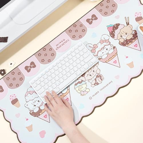 GeekShare Mouse Pad with Stitched Edge, Non-Slip Rubber Base Large Gaming Mouse Pad, Cute Cartoon Waved Edge Desk Mat for Gaming Home Office Work - Mikko Ice Cream 6