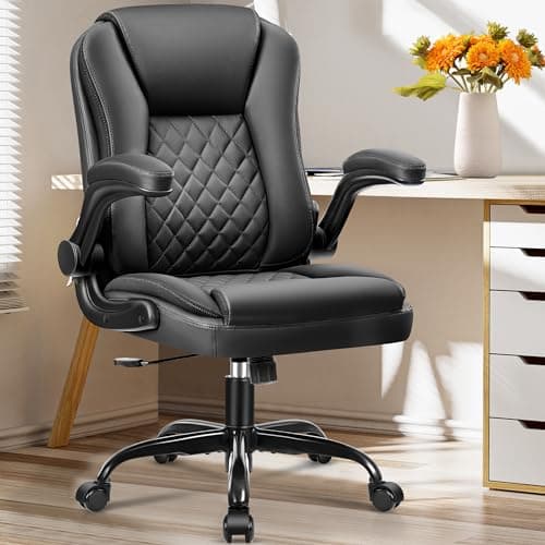 Brick Attic Office Chair - Executive Office Desk Chair Leather Ergonomic with Wheels Computer Task Work Chair with Lumbar Support and Flip up Armrests Black