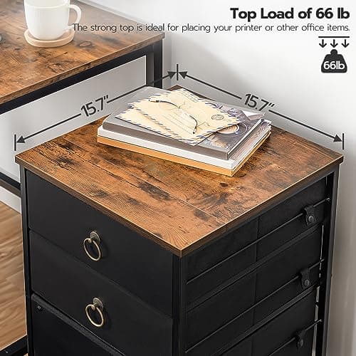 HOOBRO 3-Drawer Mobile File Cabinet, Vertical Filing Cabinet, Under Desk Storage Drawers for Home Office, Rolling Printer Stand, A4/Letter-Sized, Nonwovens Drawer, Rustic Brown and Black BFK30WJ01 3