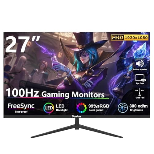 Sealan 27 inch Gaming Monitor VA 100Hz Computer Monitor Built-in Speakers Full HD 1920 x 1080P with HDMI Interface Eye Care Frameless 100 x 100mm VESA with 3-Side Virtually Borderless Design