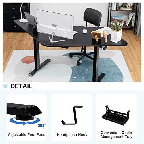 Tangkula Large L Shaped Dual Motor Standing Desk, 72" Electric Height Adjustable with 3 Memory Positions, Cable Tray, Hook, Sit Stand Home Office Corner Desk 8