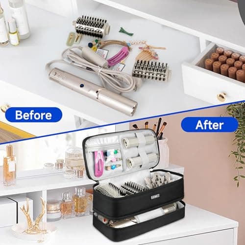 Travel Carrying Case Compatible with Shark Flexstyle/FlexFusion/Hair Dryer,Double-Layer Hair Hot Tools Storage Bag Fits for Dyson Airwrap Styler/Supersonic Hair Dryer and Attachments,Black-Bag Only 5
