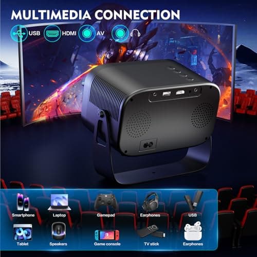 XBJ K6 Portable Projector with WiFi and Bluetooth, Electric Focus, Auto Keystone, 1080P HD 4K Support, Smart Projector Built-in Apps, Mini Projector for Outdoor & Home Movie, Compatible with TV Stick 7