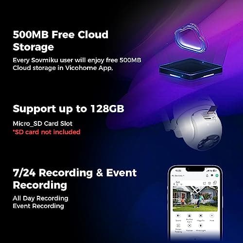Sovmiku CA3 AI Auto Tracking Mini 2K Security Camera Wireless Outdoor, Two-Way Audio, Easy to Setup, 9.8Ft Power Cable,360° View, Color Night Vision, Audible Flashlight Alarm, 180 Days Exchange Policy 7
