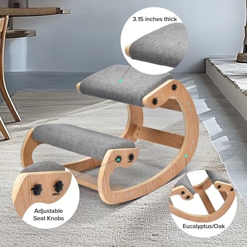 Easyego Kneeling Chair Ergonomic Posture Chair, Wood Adjustable Rocking Knee with Soft Padding, Natural Relief for Neck or Back Pain for Home Office, Max Load 300 lb - Gray 6