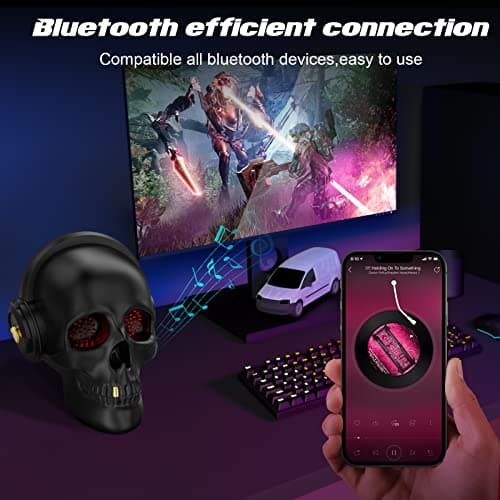 YSEECHENS Skull Bluetooth Speaker Novelty Skeleton Unique Wireless Portable Speakers with Eyes Lights Halloween Decoration (Black) 6