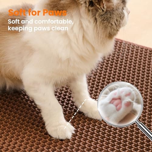 Petinstinct Cat Litter Mat, 24x18 Inches Large Double Layer Honeycomb Cat Litter Trapping Mat, Non Slip Waterproof Urine Proof Cat Litter Box Mat for Floor, Kitty Litter Rug, Cat Supplies, Brown 7