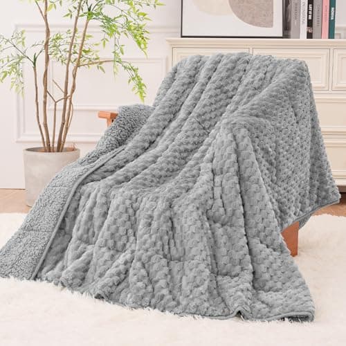 Super Fuzzy Soft Fleece Sherpa Weighted Blanket 15 lbs for Adults, 3D Imitation Turtle Shell Luxury Weighted Throw for Better Sleep, Dual Sided Cozy Heavy Blankets for Couch Bed, Grey, 60" x 80"