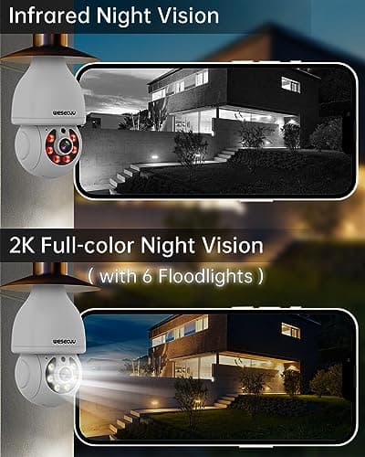 WESECUU Light Bulb Security Camera, 2.4G/5G WiFi Security Cameras Wireless Outdoor,Bulb Camera for Home Security, 2-Way Talk, Human Detection, Color Night Vision, Compatible with Alexa (One Pack) 7