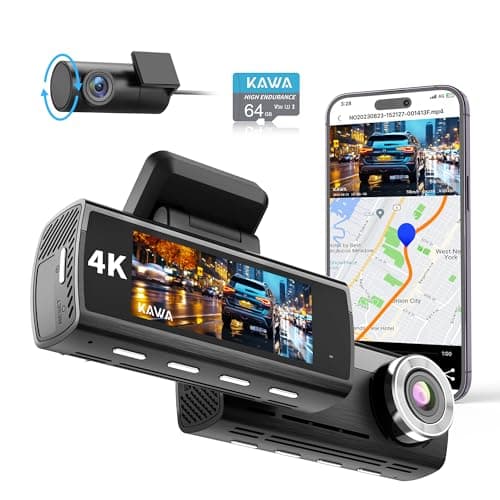 KAWA True 4K Dash Cam Front and Rear, Free 64GB Card, 2160P WiFi Dash Camera for Cars with Sony Starvis IMX415, Built-in GPS Dual Dashcam Voice Control, 3.16” IPS Screen, Night Vision, 24H Park Mode