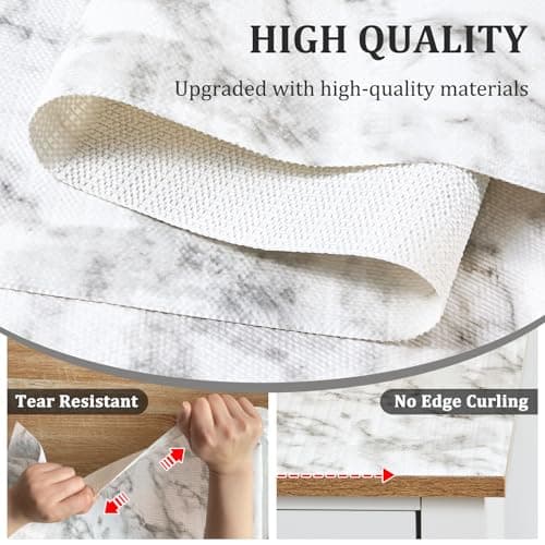 Viseeko Shelf and Drawer Liner for Kitchen Cabinet, 12 in x 10 ft Non-Adhesive Cabinet Liners for Shelves, Strong Grip Shelf Paper Non-Slip Waterproof Easy to Cut for Dresser Cupboard, Marble 5