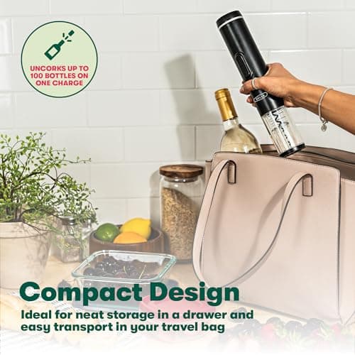 bella Electric Wine Opener, Automatic Bottle Opener and Corkscrew Remover with Foil Cutter, Battery Operated, One-Click Button, Fun Kitchen Gadgets and Gifts for Wine Lovers and New Home, Black 6