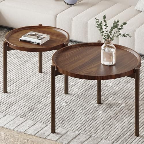 Round Nesting Coffee Tables Set of 2,Round End Table,Small Nesting Tables,Side Table,for for Living Room Bedroom Balcony