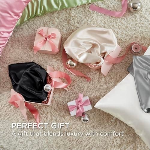 Bedsure Satin Pillowcase with Zipper, Similar to Silk Pillow Cases 2 Pack, Silky & Soft Satin Pillow Cases Standard Size for Hair and Skin, Black Pillow Covers, Gifts for Women Men, 20x26 Inches 6