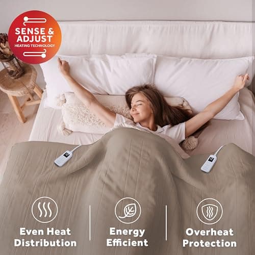 Sunbeam Electric Royal Luxe Microplush Heated Blanket, 12 Heat Settings, 12-Hour Selectable Auto Shut-Off, Fast Heating, Warm and Cozy, Mushroom Color, King, 90" x 100" 6