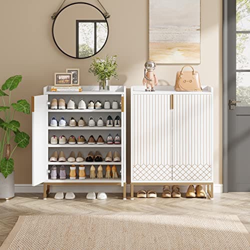 Tribesigns Shoe Cabinet with Doors, 5 Tiers Shoe Storage Cabinet for Entryway, 25 Pairs Wooden Shoe Cabinets, Modern Shoe Organizer Storage for Living Room, Bedroom, Hallway, Closet, White 7