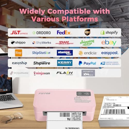 FLYFAR Bluetooth Thermal Label Printer, 4x6 Shipping Label Printer for Small Business, Compatible with Android, Windows, iPhone, Mac, Widely Used for Amazon, Shopify, Ebay, USPS, Etsy,FedEx (Pink) 7