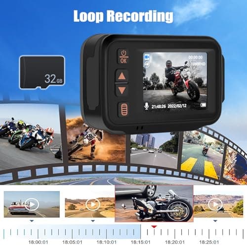 CAMECHO Dash Cam Front and Rear, IP65 Waterpoorf Dual Dash Camera for Motorsports, Motorcycles, UTV, ATV & Golf Carts, 2" HD Dashcam with G-Sensor, Loop Recording, 32GB TF Card, Driving Recorder 5