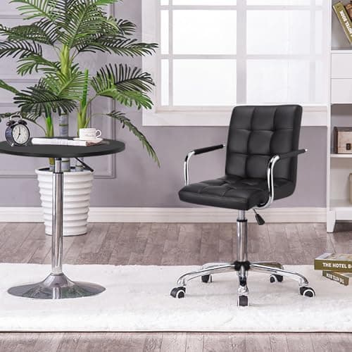 Yaheetech Desk Chair - Office Chair with Arms/Wheels for Students Swivel Faux Leather Home Computer Black 10