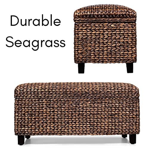 BIRDROCK HOME Abaca Storage Bench – Hand-Woven Wicker Entryway Bench w/Lift-Top Hidden Storage, Solid Wood Frame - Brown Wash 4