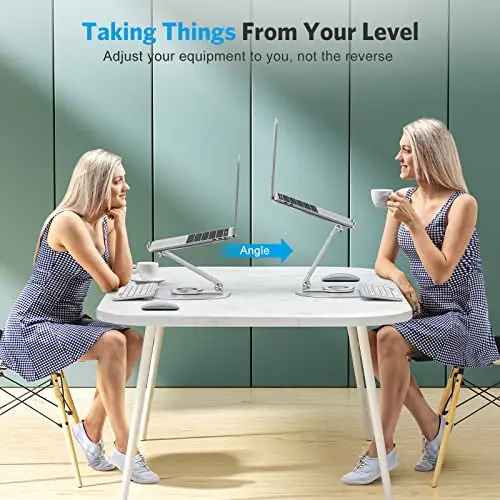 OMOTON Adjustable Laptop Stand with 360 Rotating Base, Ergonomic Laptop Riser for Collaborative Work, Dual Rotary Shaft Fully Foldable for Easy Storage, Fits All Laptops up to 16 inches, Silver 7